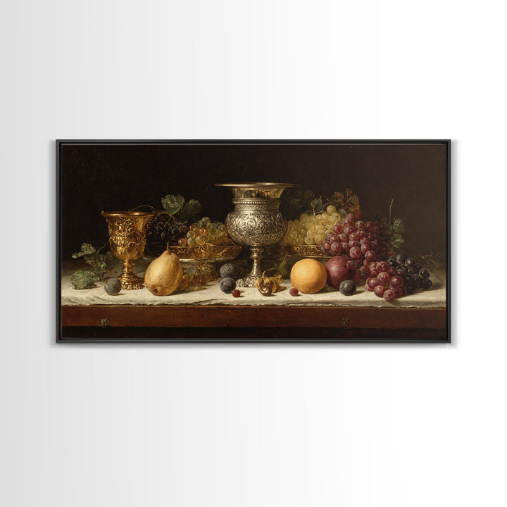 Dutch Fruit and Silver Goblet Still Life Framed Canvas Print, Traditional Art, Minimalist Decor, Living Room Decor, Classic, TRA-2x1-24