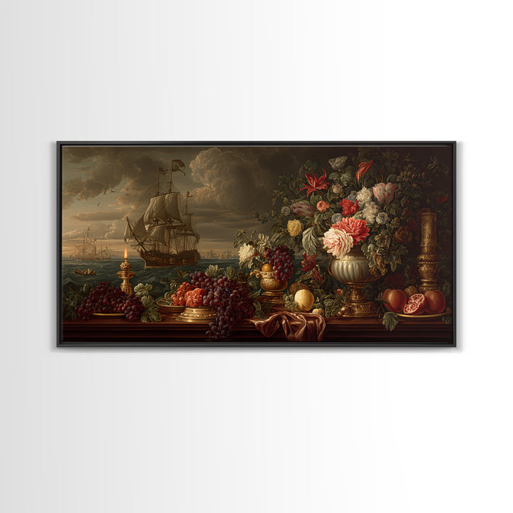 Ship at Sea Framed Canvas Print, Traditional Art, Contemporary Art, Living Room Decor, Fine Art, Classic, Wall Hanging, TRA-2x1-34