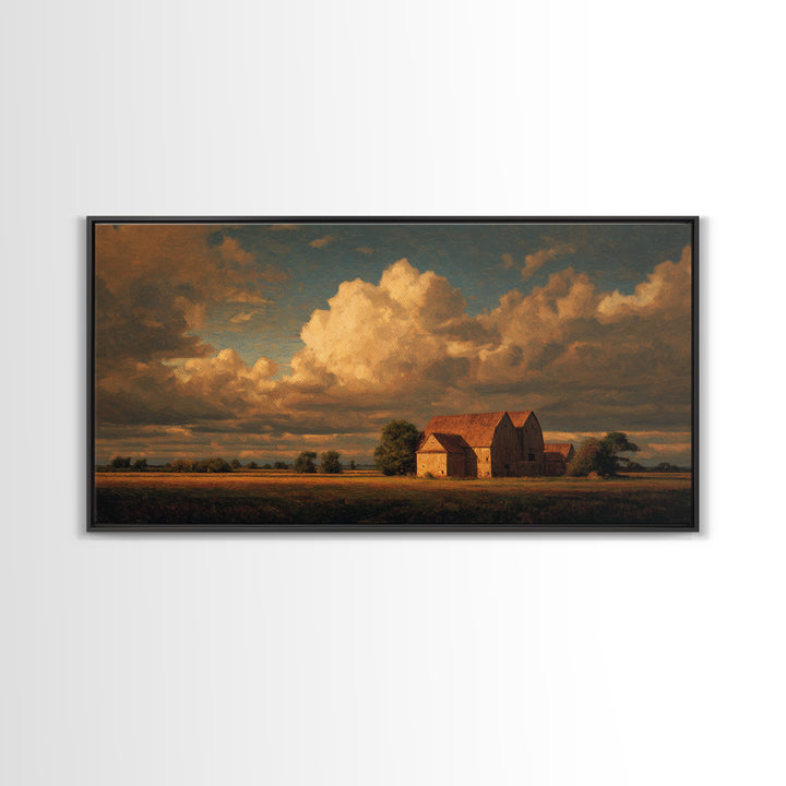 Barn and Farmland Framed Canvas Print, Traditional Art, Digital Art, Living Room Decor, Fine Art, Classic, Custom Art, TRA-2x1-43