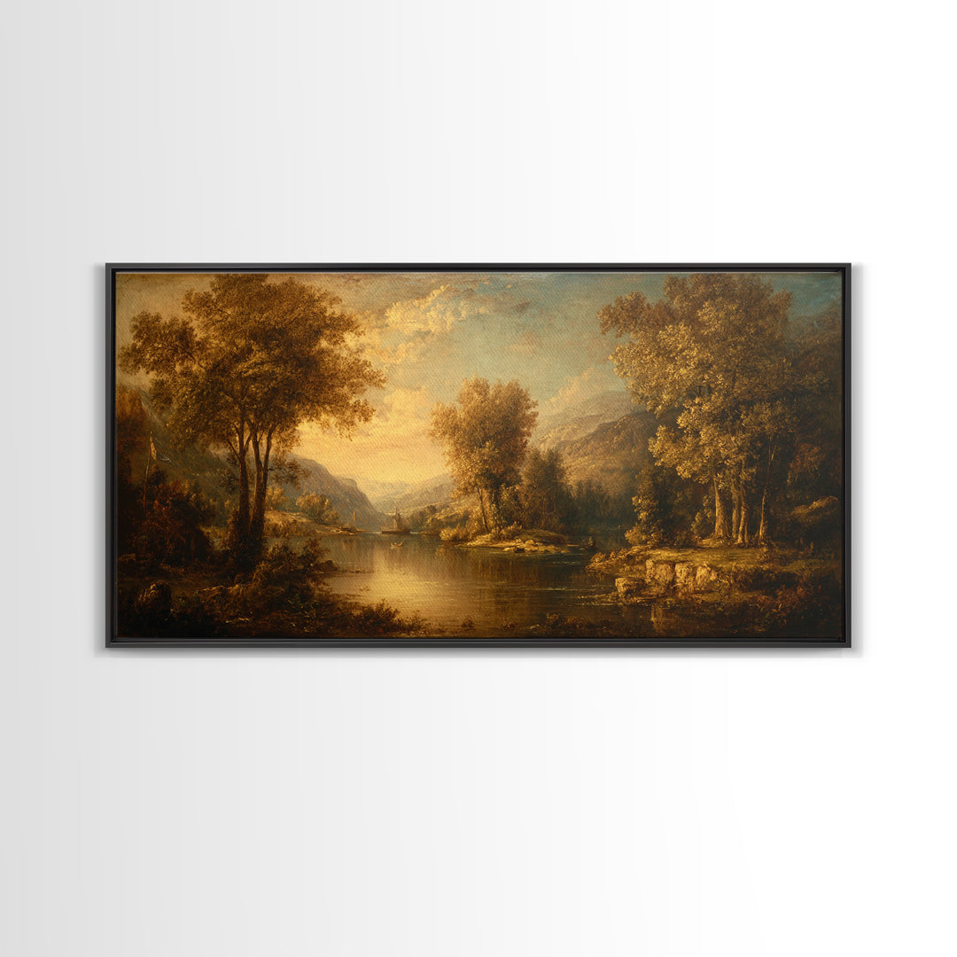 Classic Oil Painted Landscape Framed Canvas Print, Traditional Art, Artwork, Living Room Decor, Oil Painting, Classic, TRA-2x1-45