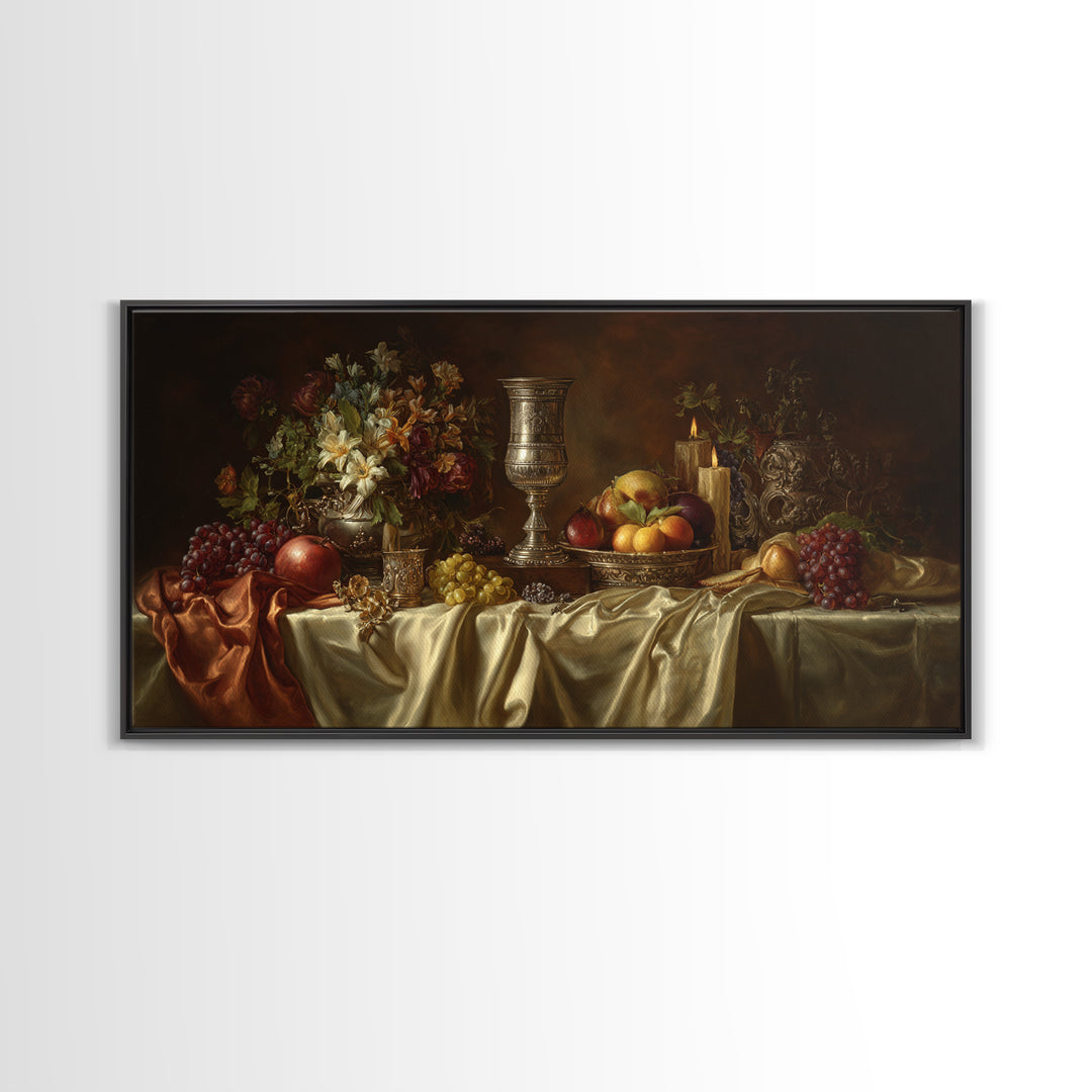 Dutch Fruit and Silver Goblet Still Life Canvas Print, Traditional Art, Wall Decor, Living Room Decor, Fine Art, Classic, TRA-2x1-48