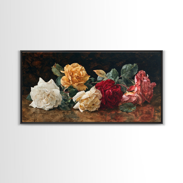 Botanical Watercolor Study of Roses Framed Canvas Print, Traditional Art, Art, Living Room Decor, Oil Painting, Classic, TRA-2x1-50
