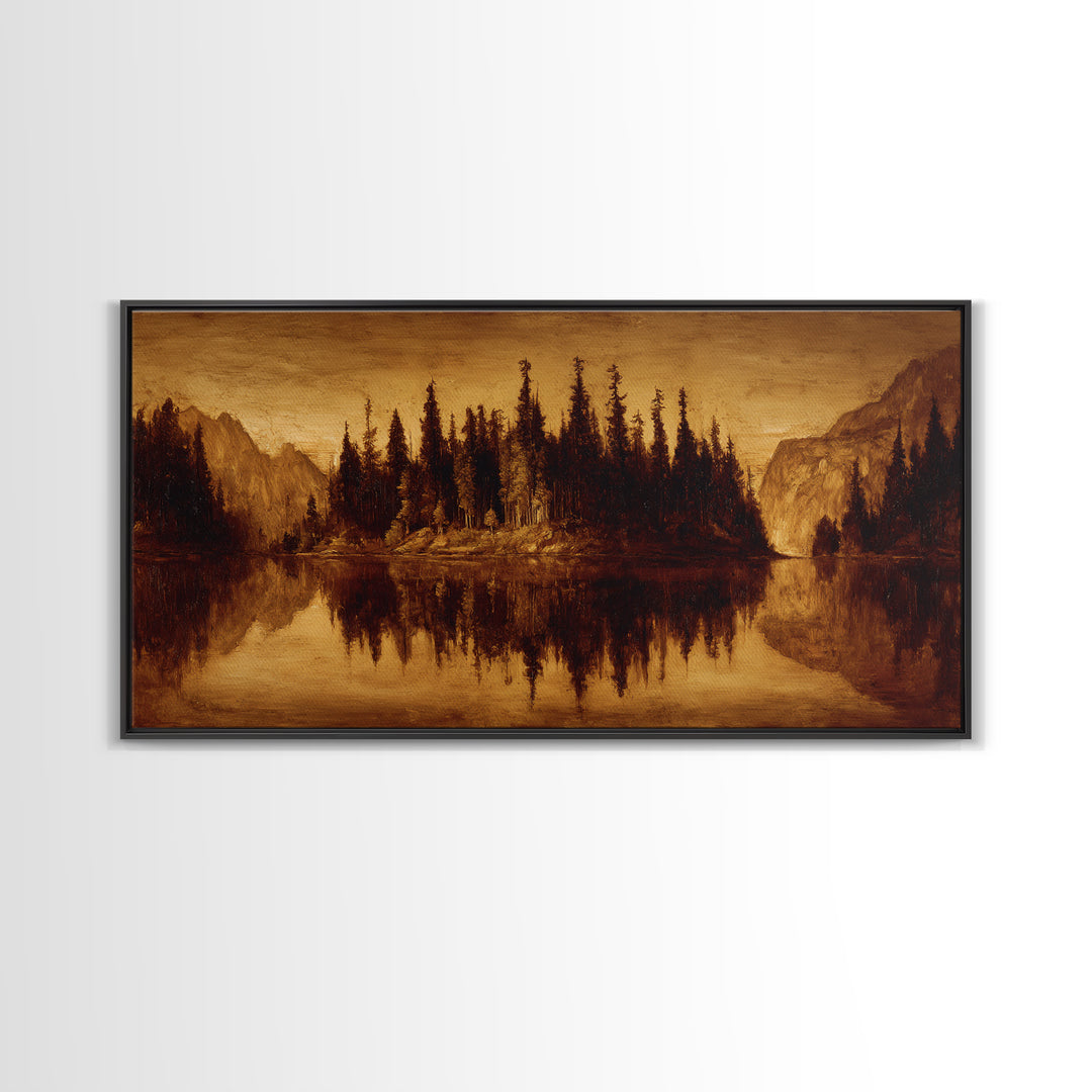 Mountain Lake with Pine Forest Reflection Canvas Print, Traditional Art, Digital Print, Living Room Decor, Fine Art, Classic, TRA-2x1-53
