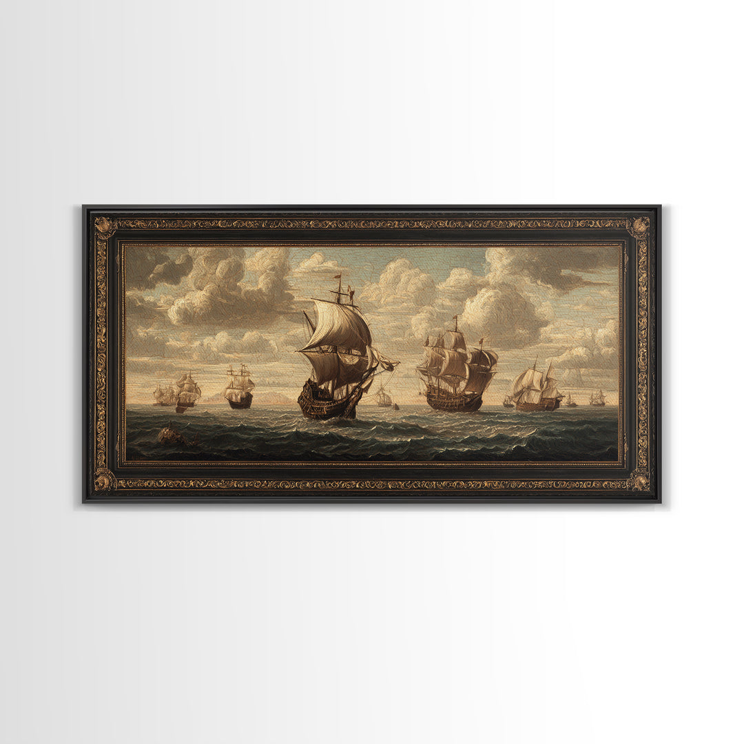 Ship at Sea Canvas Print, Traditional Art, Painting, Living Room Decor, Fine Art, Classic, Art Commissions, Japanese Art, TRA-2x1-58