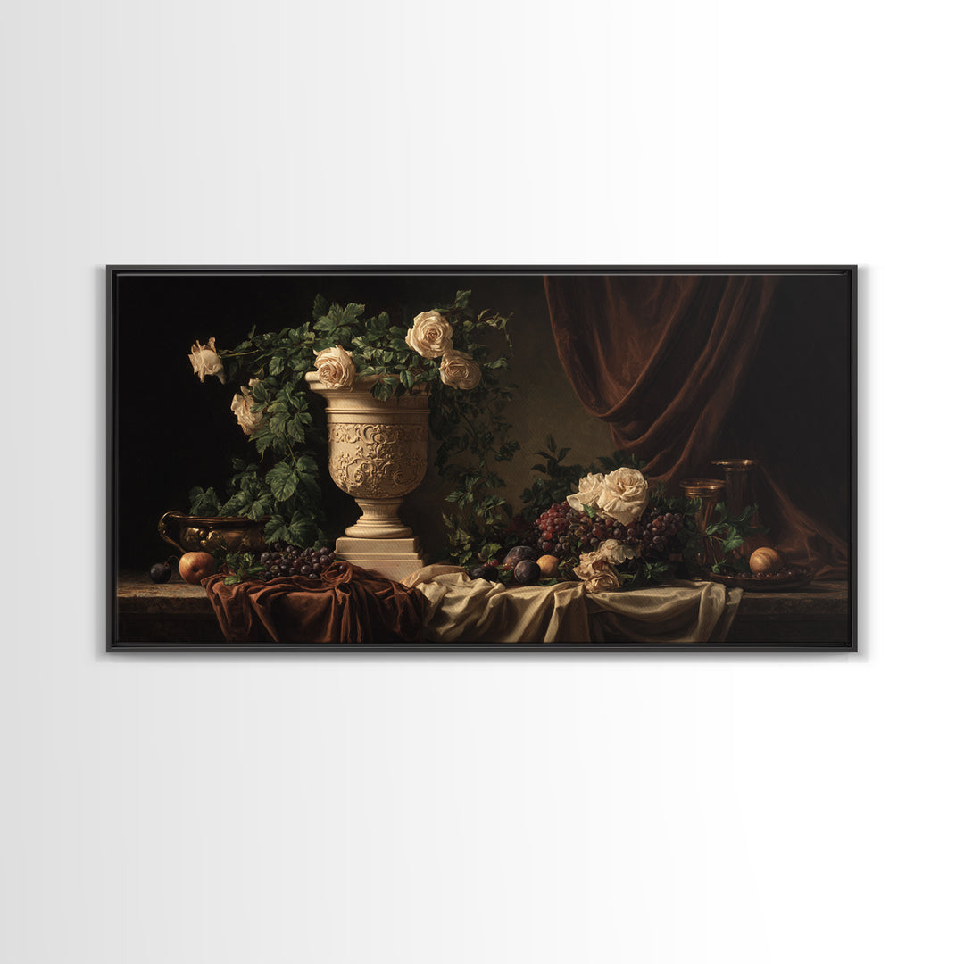 Garden Urn with Roses and Ivy Canvas Print, Traditional Art, Canvas, Living Room Decor, Watercolor Art, Classic, Furry Art, TRA-2x1-68