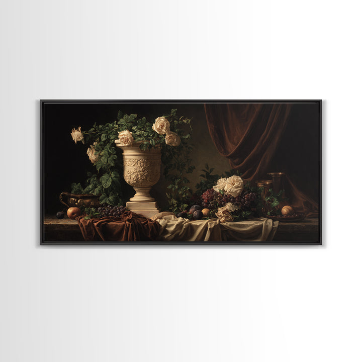 Garden Urn with Roses and Ivy Canvas Print, Traditional Art, Canvas, Living Room Decor, Watercolor Art, Classic, Furry Art, TRA-2x1-68
