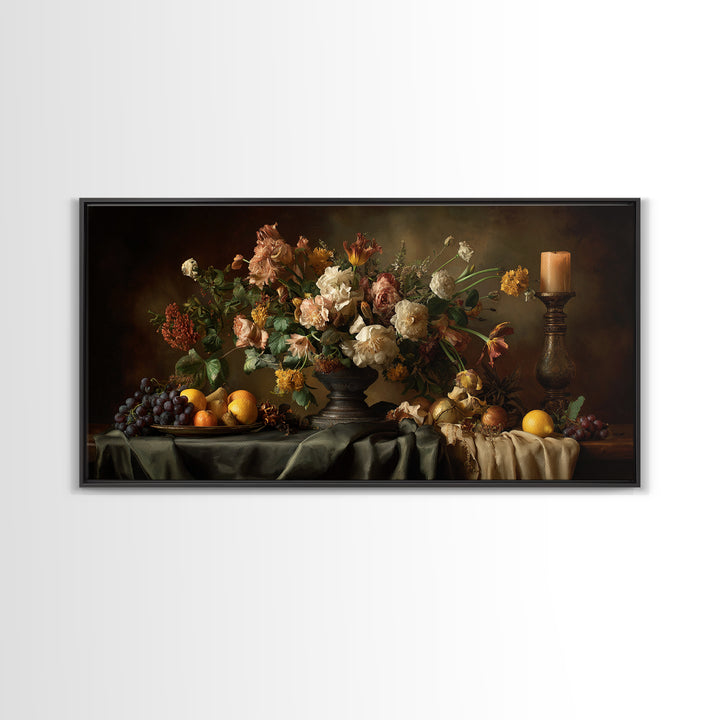 Formal Floral Still Life Canvas Print, Traditional Art, Digital Art, Living Room Decor, Oil Painting, Classic, Custom Art, TRA-2x1-70
