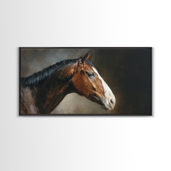Realistic Horse Portrait Canvas Print, Traditional Art, Landscape, Living Room Decor, Fine Art, Classic, Textured Painting, TRA-2x1-71
