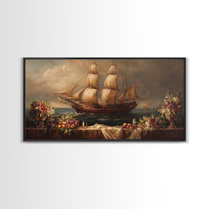 Ship at Sea Canvas Print, Traditional Art, Painting, Living Room Decor, Fine Art, Classic, Art Commissions, Japanese Art, TRA-2x1-82