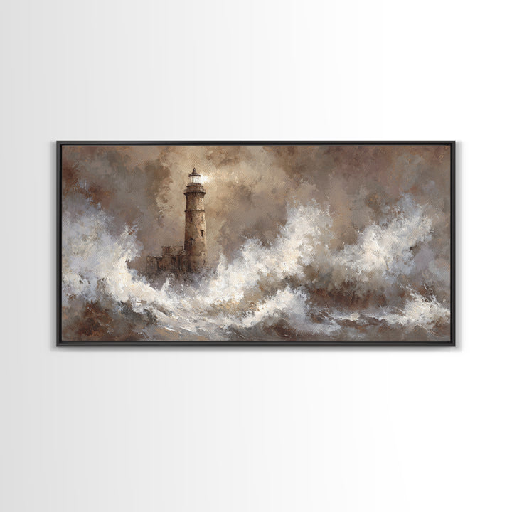 Lighthouse with Crashing Waves Canvas Print, Traditional Art, Art Commissions, Living Room Decor, Classic, Pokemon Poster, TRA-2x1-89