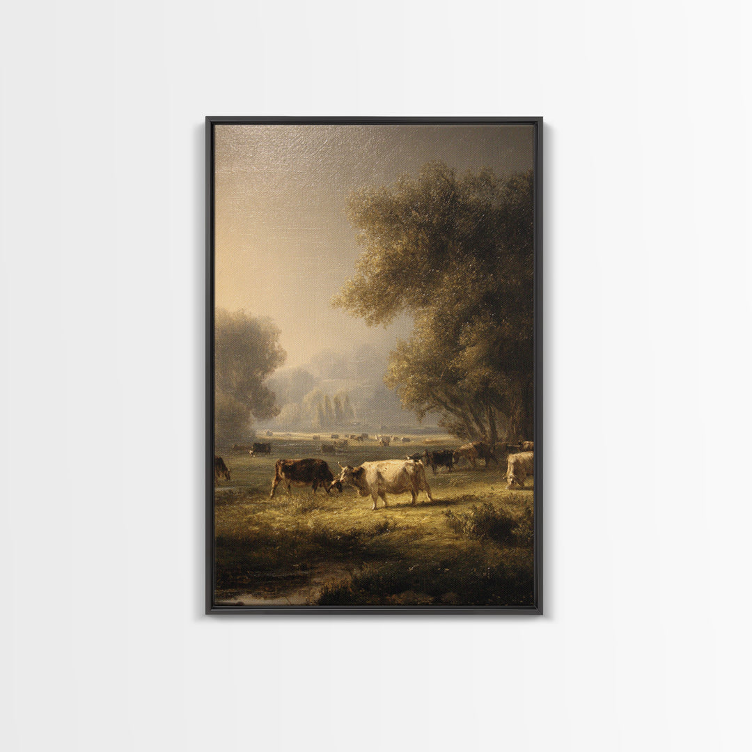 Pastoral Countryside with Cows in Field Canvas Print, Traditional Art, Minimalist Decor, Living Room Decor, Fine Art, Classic, TRA-2x3-15