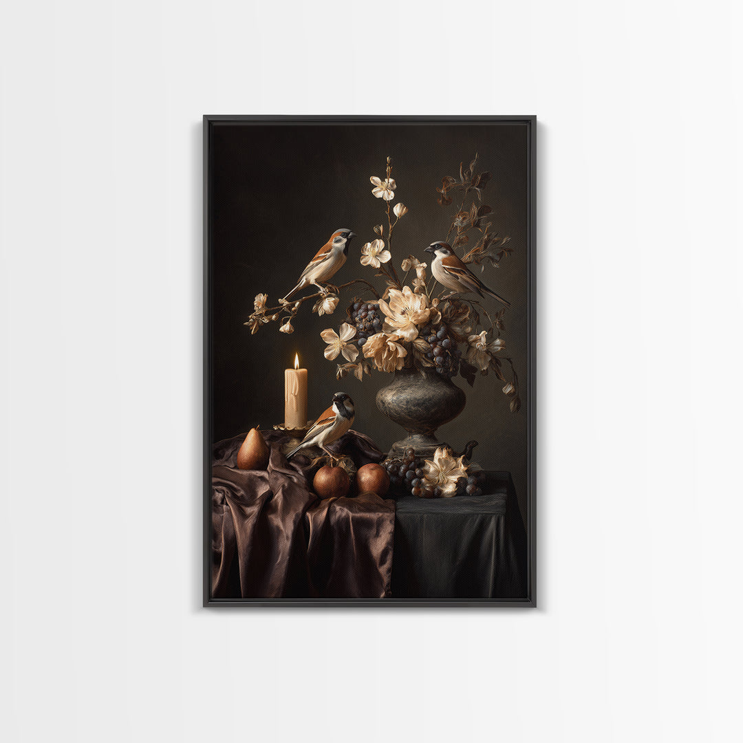 Bird Study on a Flowering Branch Framed Canvas Print, Traditional Art, Home Decor, Living Room Decor, Fine Art, Classic, TRA-2x3-18