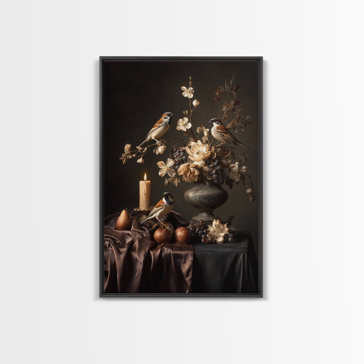 Bird Study on a Flowering Branch Framed Canvas Print, Traditional Art, Home Decor, Living Room Decor, Fine Art, Classic, TRA-2x3-18