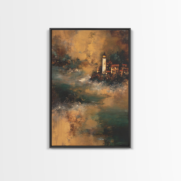 Lighthouse with Crashing Waves Canvas Print, Traditional Art, Canvas, Living Room Decor, Watercolor Art, Classic, Furry Art, TRA-2x3-29