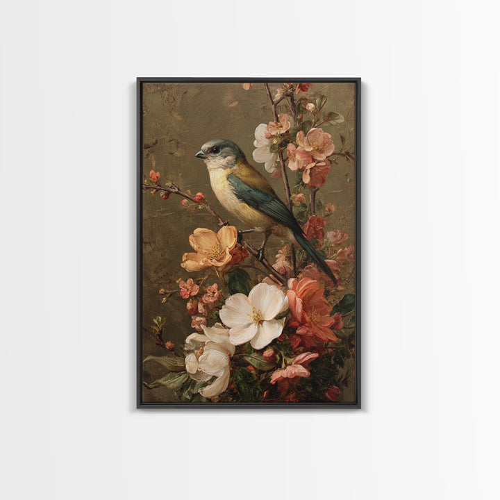 Bird Study on a Flowering Branch Framed Canvas Print, Traditional Art, Home Decor, Living Room Decor, Fine Art, Classic, TRA-2x3-42