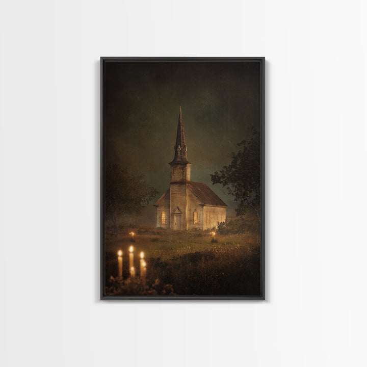 Church Steeple Across Rural Meadow Canvas Print, Traditional Art, Artwork, Living Room Decor, Oil Painting, Classic, TRA-2x3-45