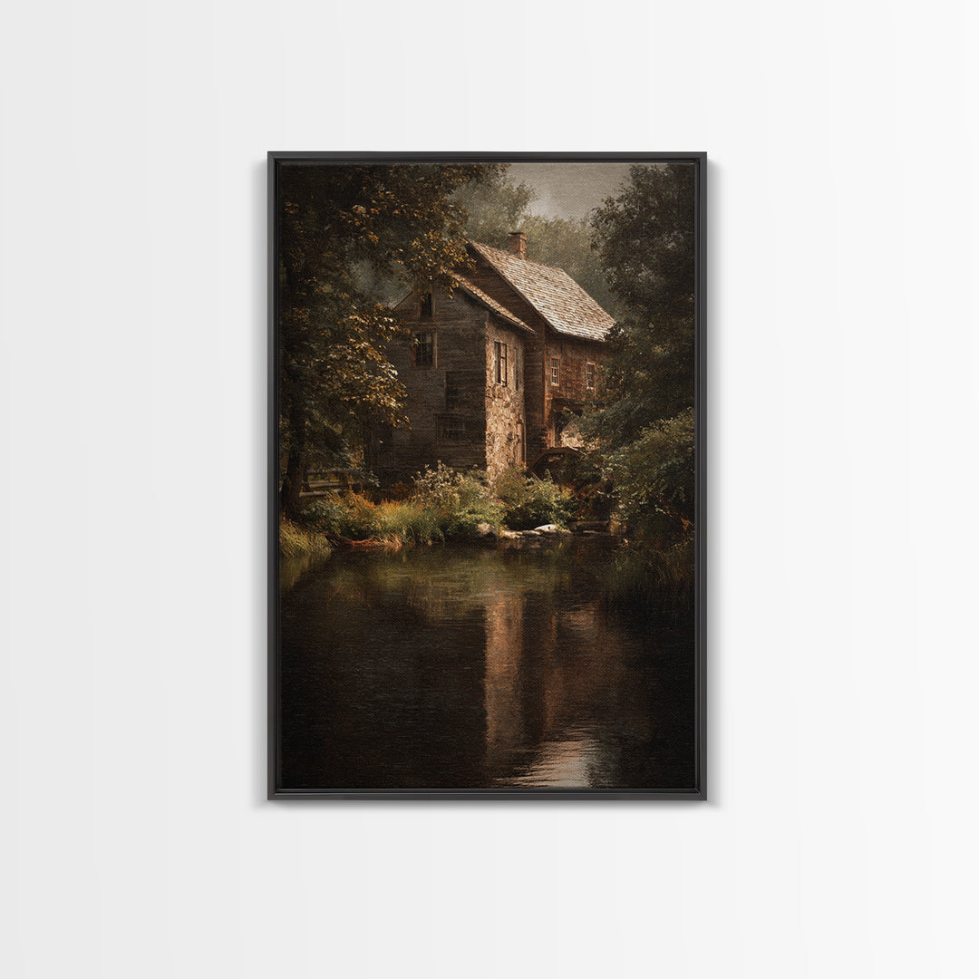 Watermill Beside a Quiet Stream Canvas Print, Traditional Art, Original Art, Living Room Decor, Fine Art, Classic, Landscape, TRA-2x3-49