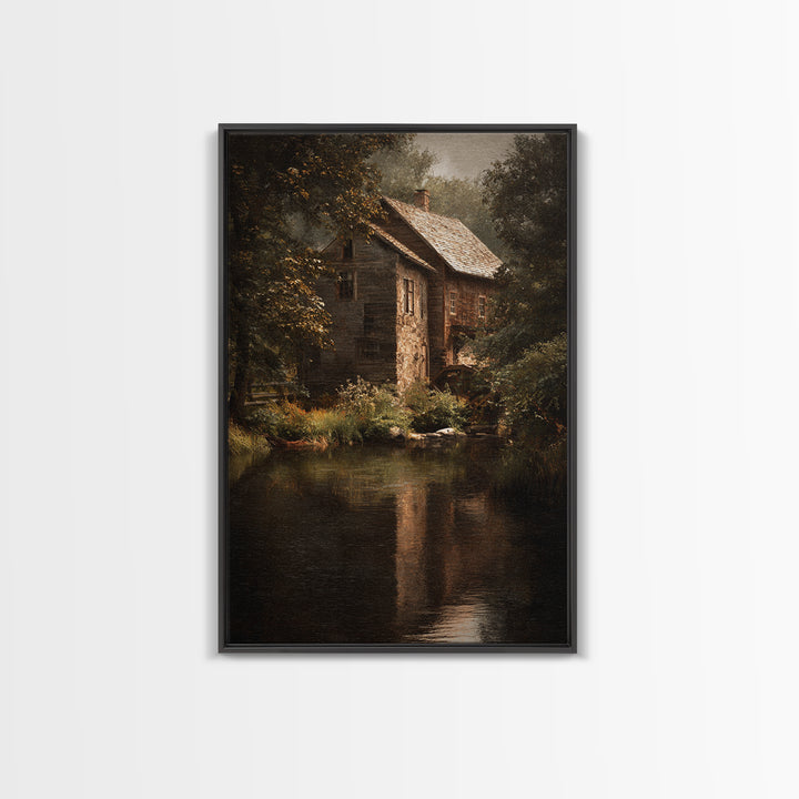 Watermill Beside a Quiet Stream Canvas Print, Traditional Art, Original Art, Living Room Decor, Fine Art, Classic, Landscape, TRA-2x3-49