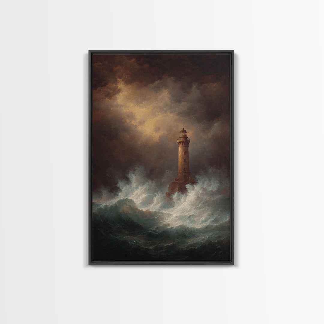 Lighthouse with Crashing Waves Canvas Print, Traditional Art, Canvas, Living Room Decor, Watercolor Art, Classic, Furry Art, TRA-2x3-5