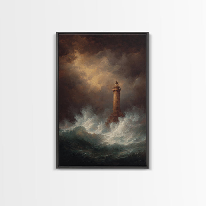 Lighthouse with Crashing Waves Canvas Print, Traditional Art, Canvas, Living Room Decor, Watercolor Art, Classic, Furry Art, TRA-2x3-5