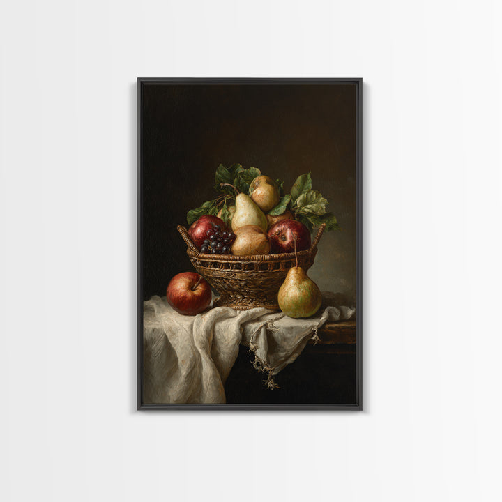Basket of Apples and Pears on Linen Canvas Print, Traditional Art, Art, Living Room Decor, Fine Art, Classic, Printable Art, TRA-2x3-50