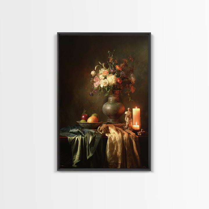 Formal Floral Still Life Canvas Print, Traditional Art, Boho, Living Room Decor, Classic, Indian Wall Art, Japanese Decor, TRA-2x3-58