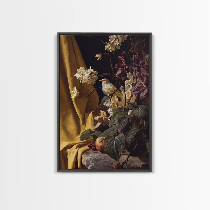 Bird Study on a Flowering Branch Canvas Print, Traditional Art, Art Print, Living Room Decor, Fine Art, Classic, Custom Art, TRA-2x3-66