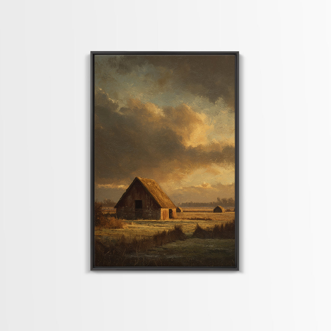 Barn and Farmland Canvas Print, Traditional Art, Original Art, Living Room Decor, Fine Art, Classic, Landscape, Indian Art, TRA-2x3-79