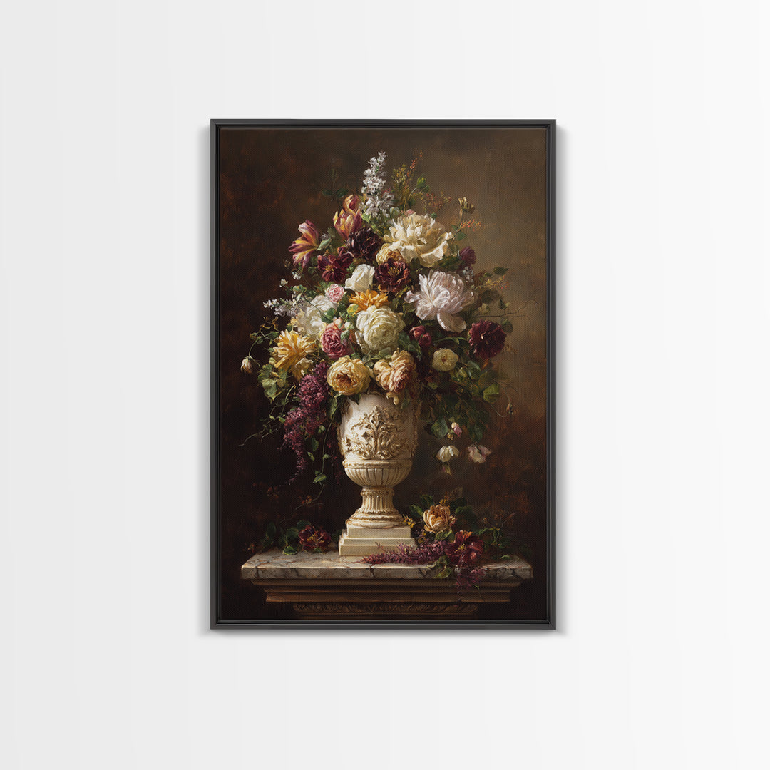 Formal Floral Still Life Canvas Print, Traditional Art, Boho, Living Room Decor, Classic, Indian Wall Art, Japanese Decor, TRA-2x3-82