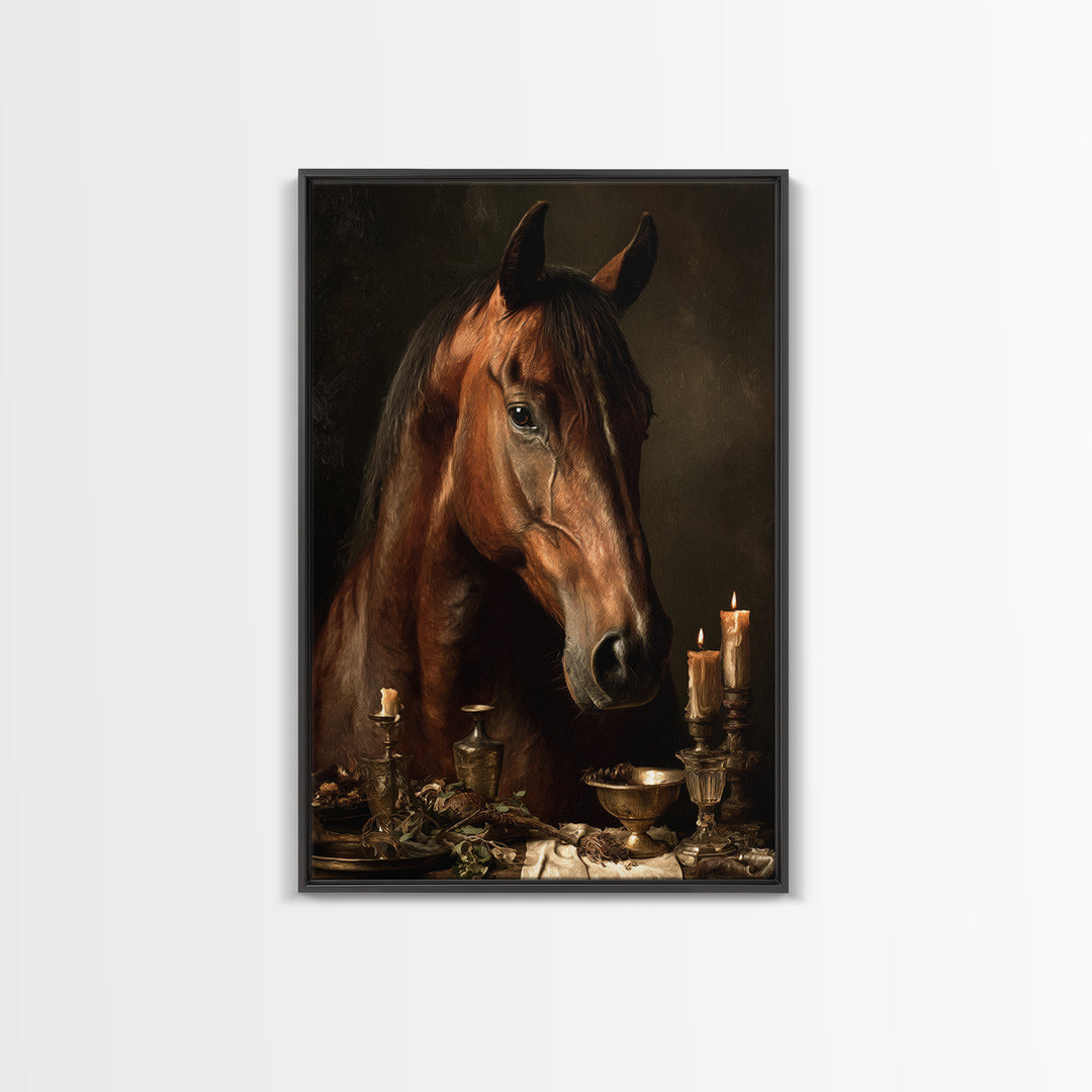 Realistic Horse Portrait Framed Canvas Print, Traditional Art, Landscape, Living Room Decor, Fine Art, Classic, TRA-2x3-83