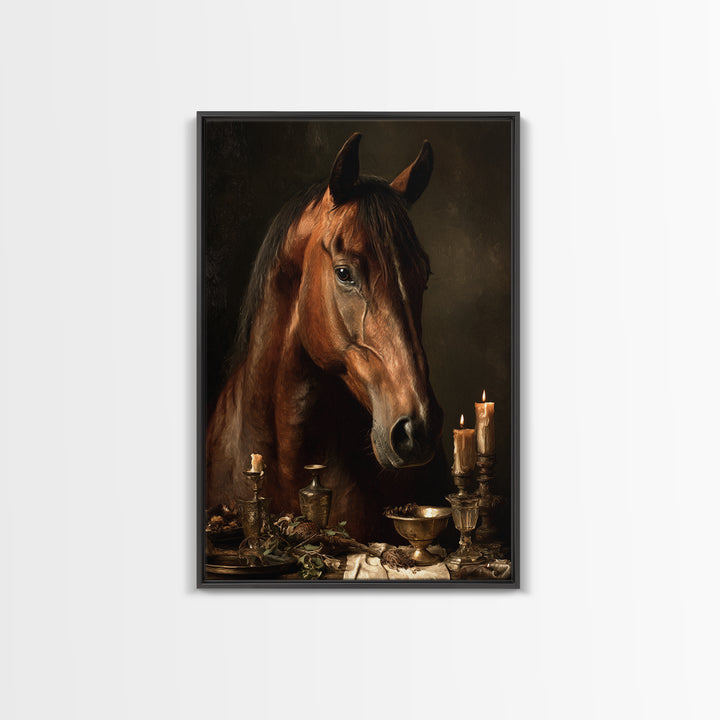 Realistic Horse Portrait Framed Canvas Print, Traditional Art, Landscape, Living Room Decor, Fine Art, Classic, TRA-2x3-83