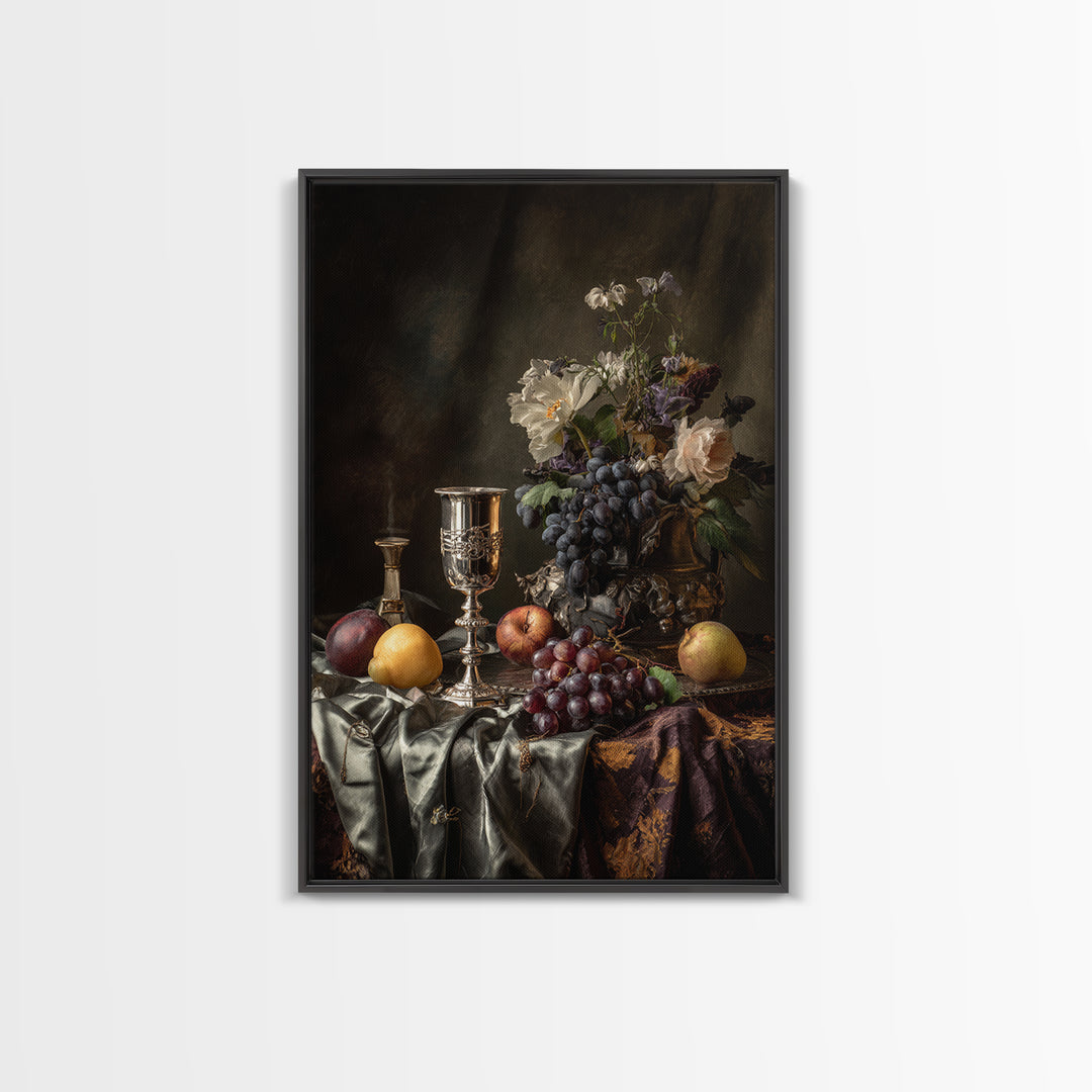 Dutch Fruit and Silver Goblet Still Life Framed Canvas Print, Traditional Art, Modern Decor, Living Room Decor, Classic, TRA-2x3-84