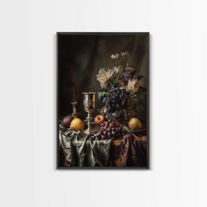 Dutch Fruit and Silver Goblet Still Life Framed Canvas Print, Traditional Art, Modern Decor, Living Room Decor, Classic, TRA-2x3-84