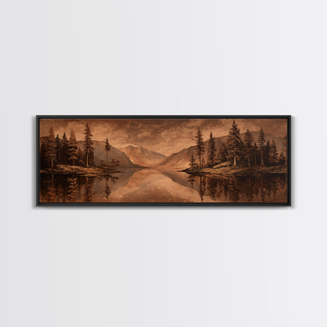 Mountain Lake with Pine Forest Reflection Canvas Print, Traditional Art, Landscape, Living Room Decor, Fine Art, Classic, TRA-3x1-25