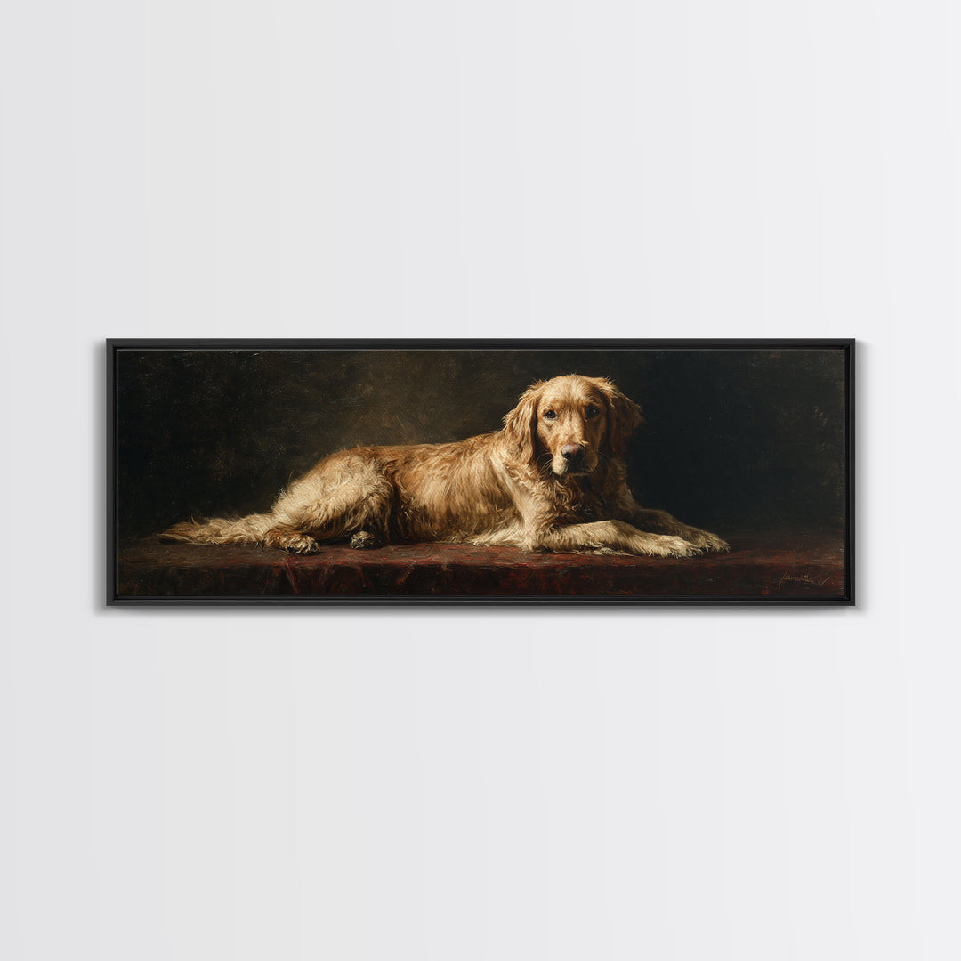 Hunting Dog Portrait Framed Canvas Print, Traditional Art, Dark Art, Living Room Decor, Oil Painting, Classic, Minimalist Decor, TRA-3x1-28
