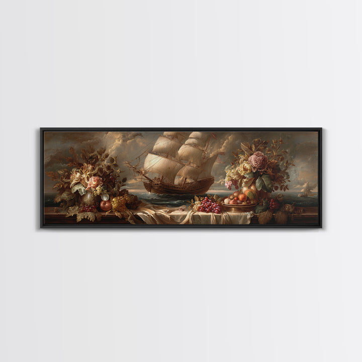Ship at Sea Canvas Print, Traditional Art, Painting, Living Room Decor, Fine Art, Classic, Art Commissions, Japanese Art, TRA-3x1-30