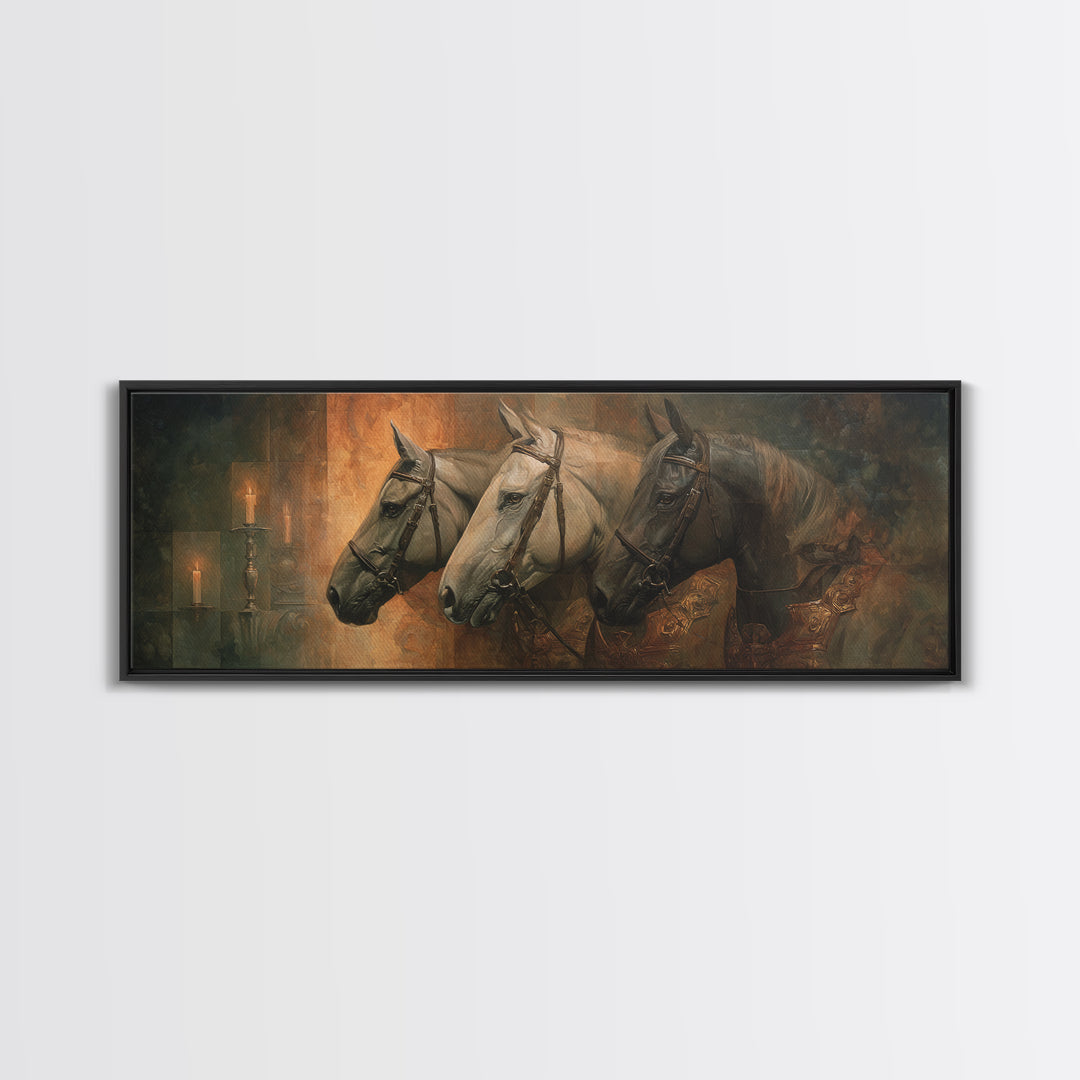 Realistic Horse Portrait Framed Canvas Print, Traditional Art, Wall Hanging, Living Room Decor, Classic, Japanese Decor, TRA-3x1-67