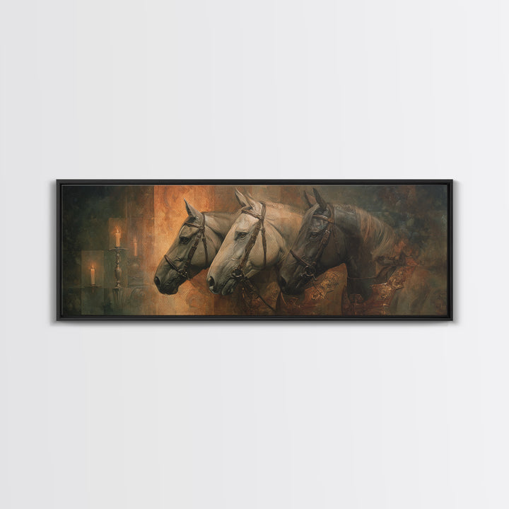 Realistic Horse Portrait Framed Canvas Print, Traditional Art, Wall Hanging, Living Room Decor, Classic, Japanese Decor, TRA-3x1-67