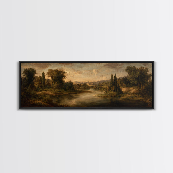 Classic Oil Painted Landscape Framed Canvas Print, Traditional Art, Boho Decor, Living Room Decor, Fine Art, Classic, TRA-3x1-89
