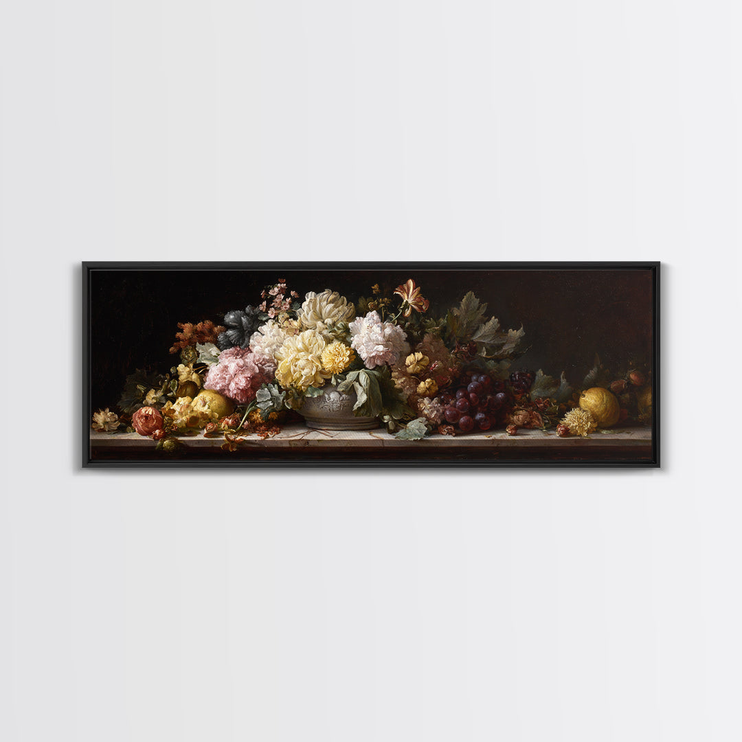 Formal Floral Still Life Framed Canvas Print, Traditional Art, Indian Decor, Living Room Decor, Fine Art, Classic, Luxury Decor, TRA-3x1-90