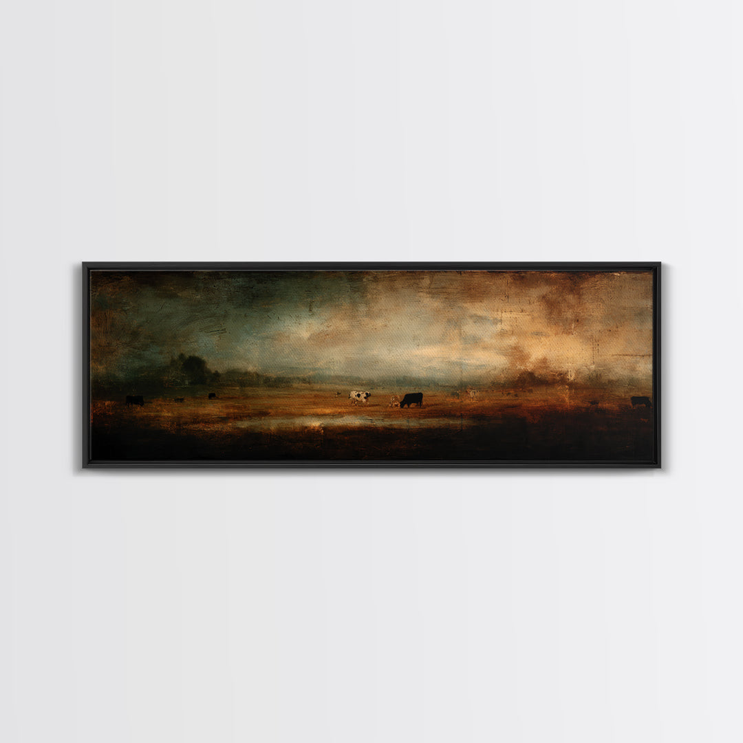 Pastoral Countryside with Cows in Field Canvas Print, Traditional Art, Art Print, Living Room Decor, Oil Painting, Classic, TRA-3x1-95