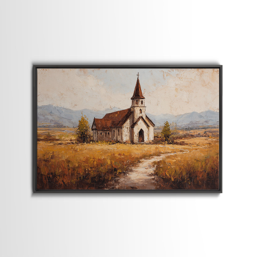 Church Steeple Across Rural Meadow Canvas Print, Traditional Art, Japanese Decor, Living Room Decor, Fine Art, Classic, TRA-3x2-17