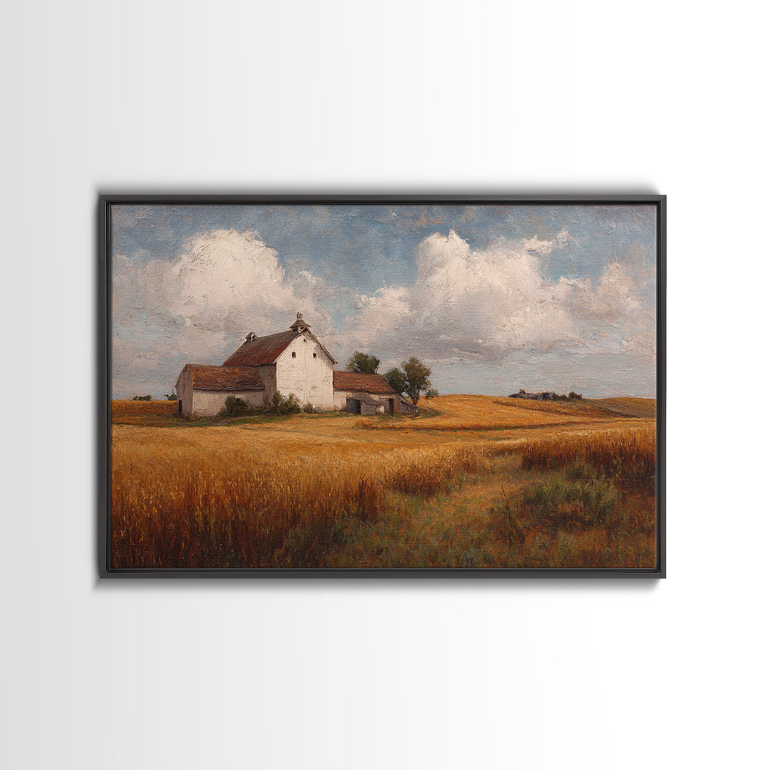 Barn and Farmland Framed Canvas Print, Traditional Art, Gallery Decor, Living Room Decor, Fine Art, Classic, Wall Art, TRA-3x2-27
