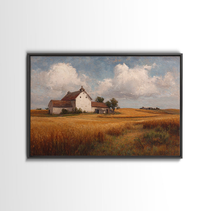 Barn and Farmland Framed Canvas Print, Traditional Art, Gallery Decor, Living Room Decor, Fine Art, Classic, Wall Art, TRA-3x2-27