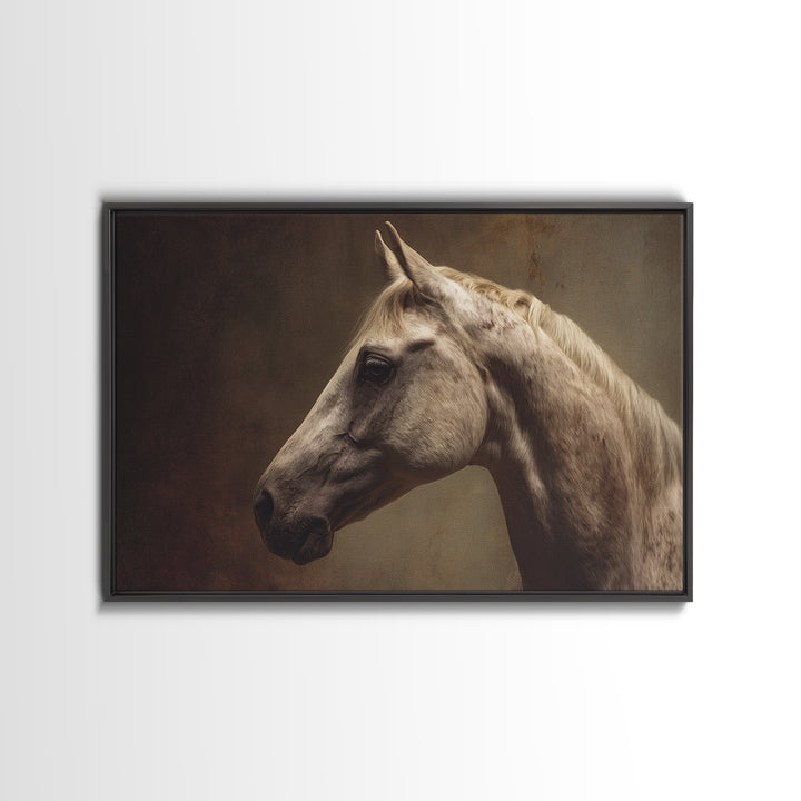 Realistic Horse Portrait Framed Canvas Print, Traditional Art, Statement Artwork, Living Room Decor, Fine Art, Classic, TRA-3x2-31