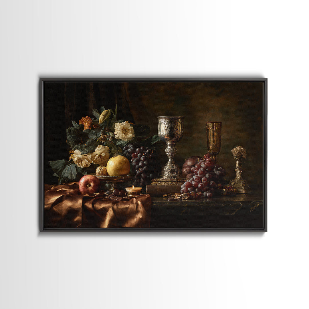 Dutch Fruit and Silver Goblet Still Life Canvas Print, Traditional Art, Indian Art, Living Room Decor, Fine Art, Classic, TRA-3x2-32