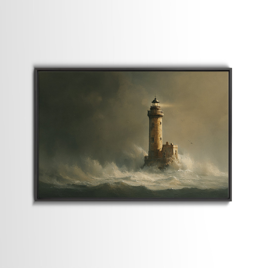 Lighthouse with Crashing Waves Canvas Print, Traditional Art, Neutral Decor, Living Room Decor, Fine Art, Classic, Home Decor, TRA-3x2-49
