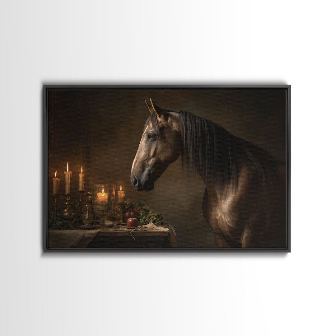 Realistic Horse Portrait Framed Canvas Print, Traditional Art, Digital Print, Living Room Decor, Oil Painting, Classic, TRA-3x2-55