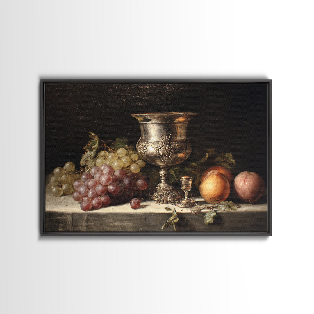 Dutch Fruit and Silver Goblet Still Life Canvas Print, Traditional Art, Room Decor, Living Room Decor, Fine Art, Classic, TRA-3x2-56