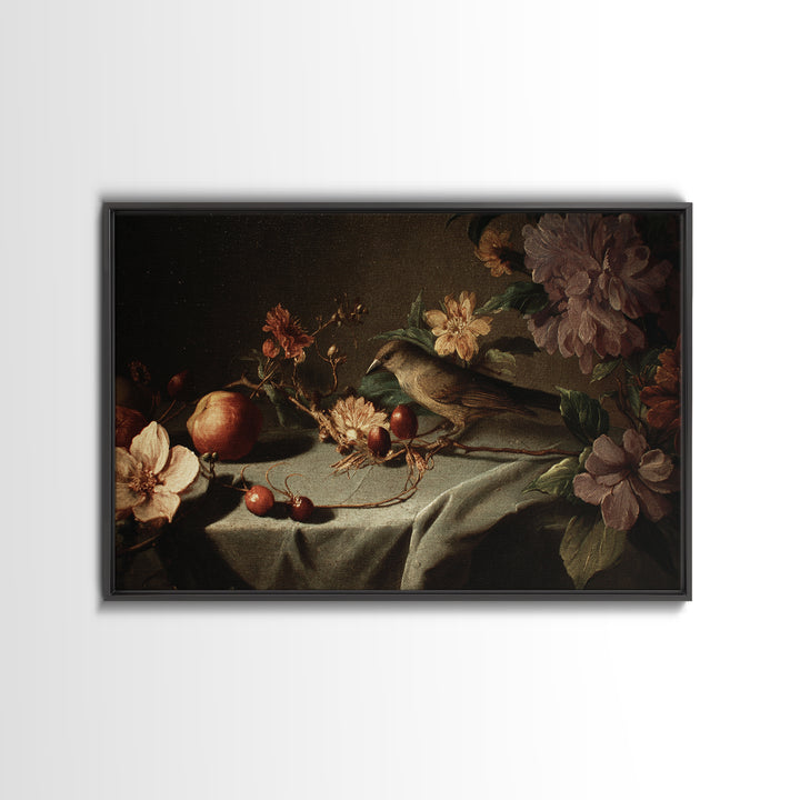Bird Study on a Flowering Branch Canvas Print, Traditional Art, Japanese Art, Living Room Decor, Watercolor Art, Classic, TRA-3x2-62